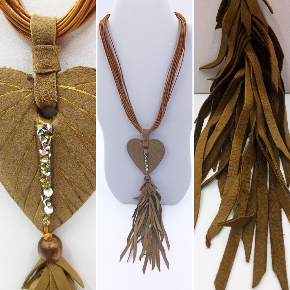 Fabulous Leather/Rhinestone Embellishment Necklace